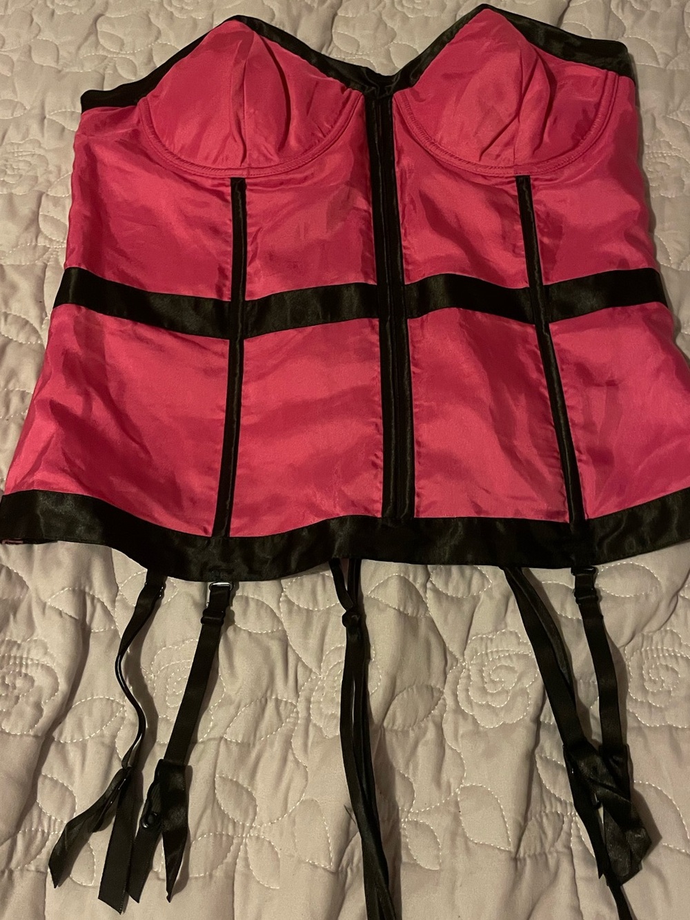 Frederick's of Hollywood Hot Pink corset with Black Trim